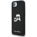 Etui Karl Lagerfeld Fixed Glitter Karl&Choupette Heads Metal Pin na iPhone 16e - czarne
