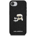 Etui Karl Lagerfeld Fixed Glitter Karl&Choupette Heads Metal Pin na iPhone 16e - czarne