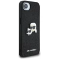 Etui Karl Lagerfeld Fixed Glitter Karl&Choupette Heads Metal Pin na iPhone 16e - czarne