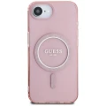 Etui Guess IML Glitter Circle MagSafe na iPhone 16e - różowe