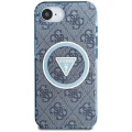 Etui Guess IML Metal Glitter 4G Circle Triangle MagSafe na iPhone 16e - niebieskie