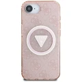 Etui Guess IML Metal Glitter 4G Circle Triangle MagSafe na iPhone 16e - różowe