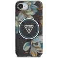 Etui Guess IML Metal Glitter Flowers Triangle MagSafe na iPhone 16e - czarne
