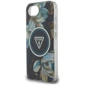 Etui Guess IML Metal Glitter Flowers Triangle MagSafe na iPhone 16e - czarne