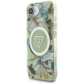 Etui Guess IML Metal Glitter Flowers Triangle MagSafe na iPhone 16e - zielone