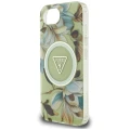 Etui Guess IML Metal Glitter Flowers Triangle MagSafe na iPhone 16e - zielone