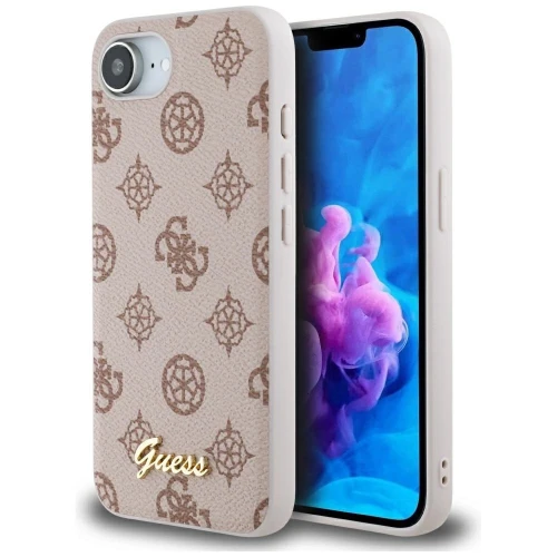 Etui Guess Peony Script Logo MagSafe na  iPhone 16e - brązowe