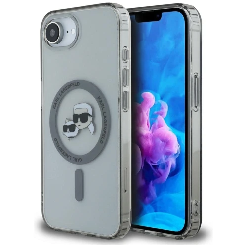 Etui Karl Lagerfeld IML Metal Karl & Choupette Heads MagSafe na iPhone 16e - czarne