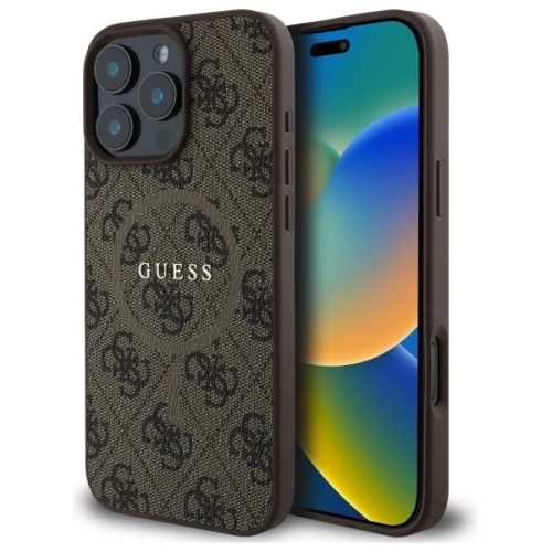 Etui Guess 4G Ring Classic Logo MagSafe na iPhone 16 Pro Max - brązowe
