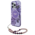 Etui Guess IML Flowers With Pearl Strap MagSafe na iPhone 16 Pro Max - fioletowe
