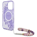 Etui Guess IML Flowers With Pearl Strap MagSafe na iPhone 16 Pro Max - fioletowe