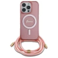 Etui Guess Crossbody Cord Script MagSafe na iPhone 16 Pro Max  - różowe