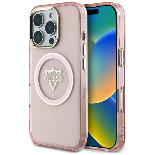 Etui Guess IML Metal Mountain Logo MagSafe na iPhone 16 Pro Max - różowe