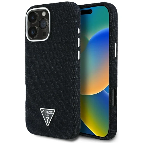 Etui Guess Denim Triangle Logo MagSafe na iPhone 16 Pro Max - czarne