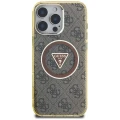 Etui Guess IML Metal Glitter 4G Circle Triangle MagSafe na iPhone 16 Pro Max - brązowe