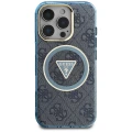 Etui Guess IML Metal Glitter 4G Circle Triangle MagSafe na iPhone 16 Pro Max - niebieskie