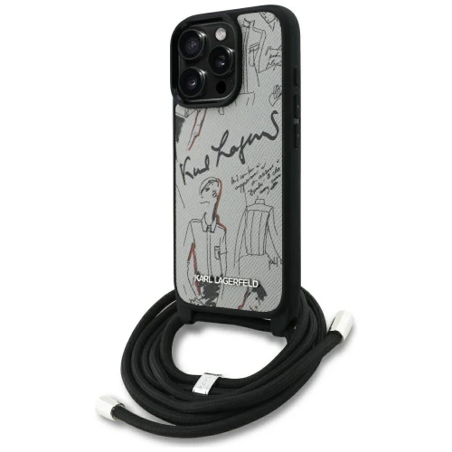 Etui Karl Lagerfeld Crossbody Grained Pattern & Logo do iPhone 16 Pro Max - szare