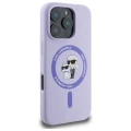 Etui Karl Lagerfeld Silicone Karl&Choupette Heads Ring MagSafe na iPhone 16 Pro - fioletowe
