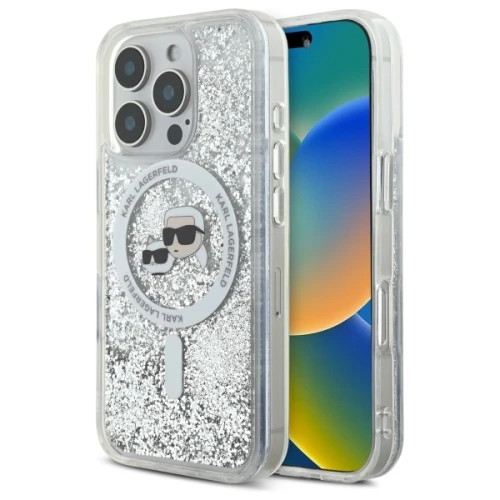 Etui Karl Lagerfeld Liquid Glitter Karl & Choupette Head Magsafe na iPhone 16 Pro - przezroczyste