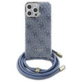 Etui Guess Crossbody Cord 4G Print ze smyczą na iPhone 16 Pro - niebieskie