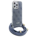 Etui Guess Crossbody Cord 4G Print ze smyczą na iPhone 16 Pro - niebieskie