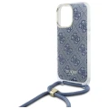 Etui Guess Crossbody Cord 4G Print ze smyczą na iPhone 16 Pro - niebieskie