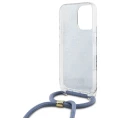 Etui Guess Crossbody Cord 4G Print ze smyczą na iPhone 16 Pro - niebieskie