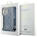 Etui Guess Crossbody Cord 4G Print ze smyczą na iPhone 16 Pro - niebieskie