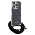 Etui Guess Crossbody Cord 4G Print ze smyczą na iPhone 16 Pro - czarne