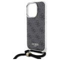Etui Guess Crossbody Cord 4G Print ze smyczą na iPhone 16 Pro - czarne