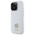 Etui Guess Silicone Logo Strass 4G na iPhone 16 Pro - białe