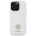 Etui Guess Silicone Logo Strass 4G na iPhone 16 Pro - białe