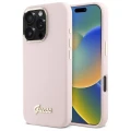 Etui Guess Silicone Script Metal Logo & Frame na iPhone 16 Pro - różowe