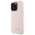 Etui Guess Silicone Script Metal Logo & Frame na iPhone 16 Pro - różowe
