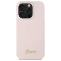 Etui Guess Silicone Script Metal Logo & Frame na iPhone 16 Pro - różowe