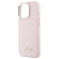 Etui Guess Silicone Script Metal Logo & Frame na iPhone 16 Pro - różowe