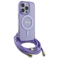 Etui Guess Crossbody Cord Script MagSafe na iPhone 16 Pro - fioletowe