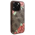 Etui Guess 4G Flowers Print MagSafe na iPhone 16 Pro 6.3" - brązowe