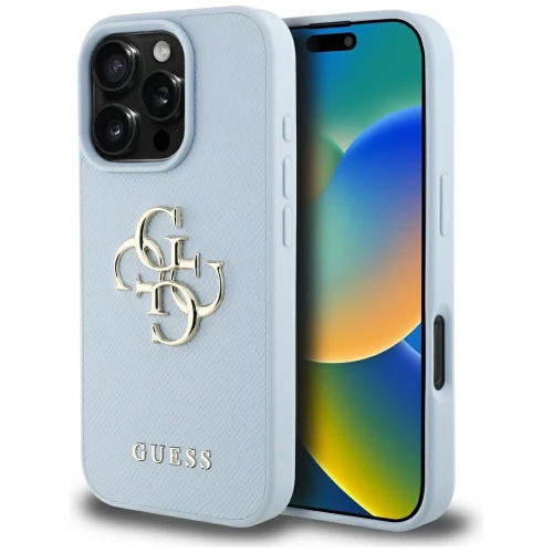 Etui Guess Grained Big 4G Logo Small Classic Logo na iPhone 16 Pro - niebieskie