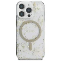 Etui Guess Resin Flowers Glitter MagSafe na iPhone 16 Pro - beżowe