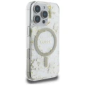 Etui Guess Resin Flowers Glitter MagSafe na iPhone 16 Pro - beżowe