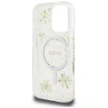 Etui Guess Resin Flowers Glitter MagSafe na iPhone 16 Pro - beżowe