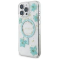 Etui Guess Resin Flowers Glitter MagSafe na iPhone 16 Pro - przezroczysto-zielone