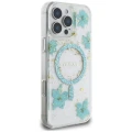 Etui Guess Resin Flowers Glitter MagSafe na iPhone 16 Pro - przezroczysto-zielone