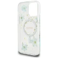Etui Guess Resin Flowers Glitter MagSafe na iPhone 16 Pro - przezroczysto-zielone