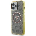 Etui Guess IML Metal Glitter 4G Circle Triangle MagSafe na iPhone 16 Pro - brązowe