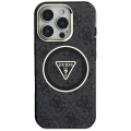 Etui Guess IML Metal Glitter 4G Circle Triangle MagSafe na iPhone 16 Pro - czarne