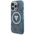 Etui Guess IML Metal Glitter 4G Circle Triangle MagSafe na iPhone 16 Pro - niebieskie