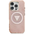 Etui Guess IML Metal Glitter 4G Circle Triangle MagSafe na iPhone 16 Pro - różowe