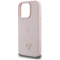 Etui Guess Grained Hot Stamp Peony Triangle Logo MagSafe na iPhone 16 Pro - różowe